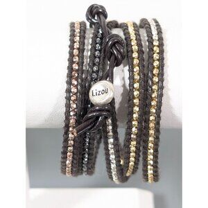 Lizou Two Tone Brown Cord Wrap Bracelet Boho Western Chic 36 in